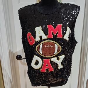 BiBi Black Sequin 'Game Day' Crop Top